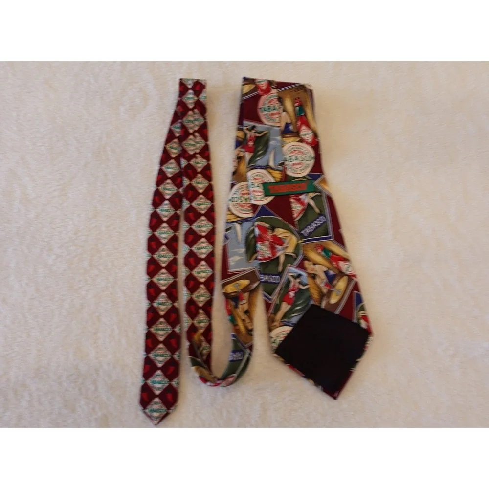 Tabasco Men's Silk Tie Novelty Print‎ Made In USA Vintage lady dancing bottle